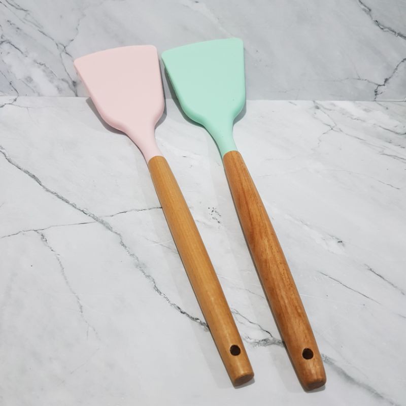 sodet silcone solet spatula masak silicon 34 cm gg kayu TURNER silikon tahan panas