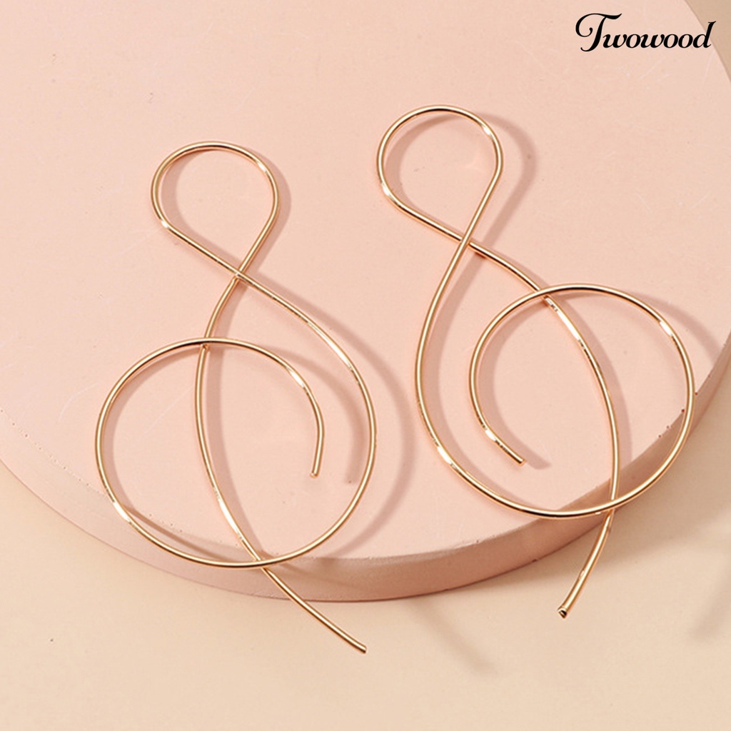 1 Pasang Anting Hoop Bentuk Note Musik Anti Jatuh Untuk Wanita