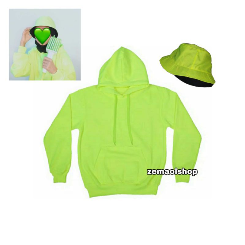 Hoodie nctzen hijau neon/topi bucket nctzen hijau neon
