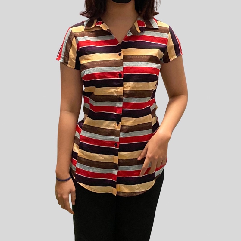 NC PICK - Blouse Kemeja Wanita Salur Original Premium Pakaian Branded Sisa Ekspor