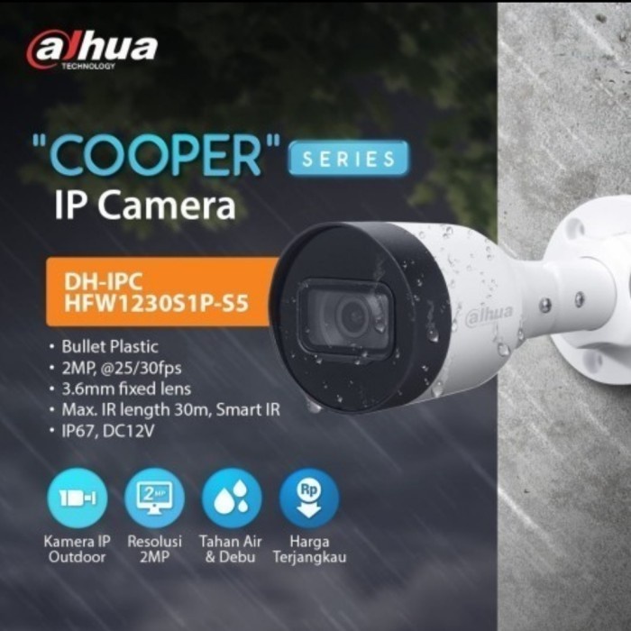 DAHUA DH-IPC-HFW1230S1-A-S5 IP Camera CCTV Outdoor 2MP Audio ONVIF PoE