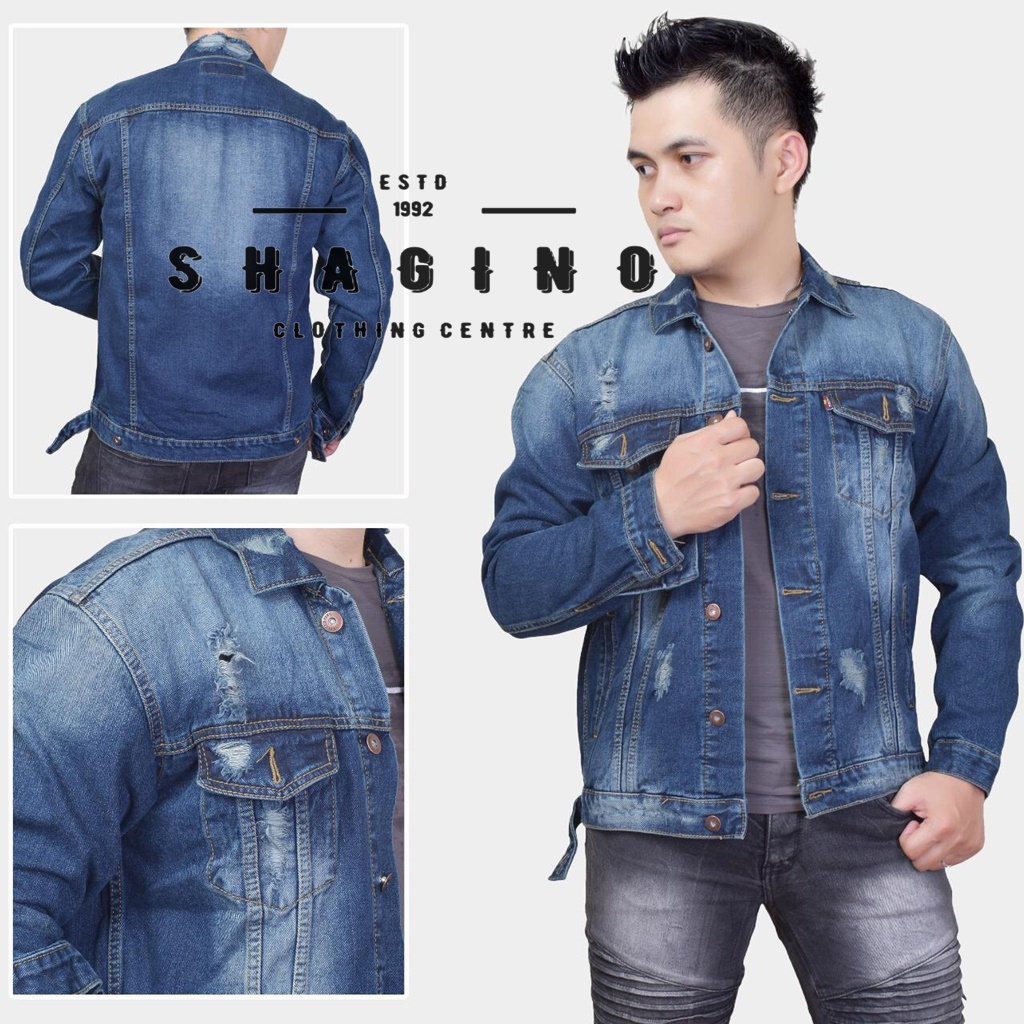 Shagino | Jaket Pria Terbaru / Jaket Jeans Pria / Jaket Jeans Pria Sobek / Jaket Jeans Pria Original