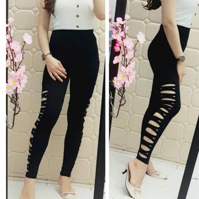 Celana Legging Sobek Samping / Legging Wanita Dewasa / Legging Sobek banyak