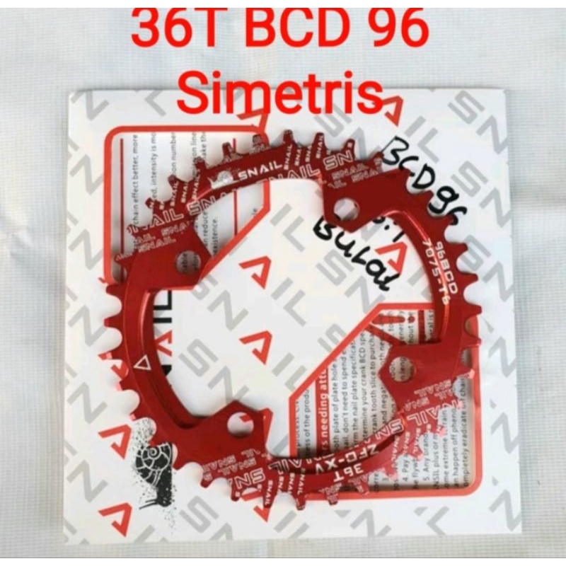 Snail Chainring 36T BCD 96 Simetris Chain ring Narrow Wide Merah