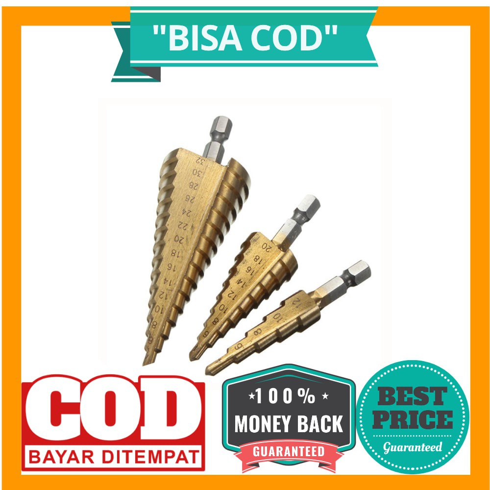 BISA COD Taffware Mata Bor Spiral Titanium Coated 3 PCS - Golden