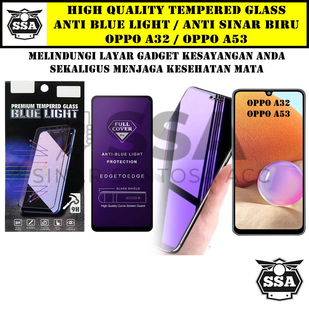 Tempered Glass Oppo A32 / Oppo A53 Anti Blue Light Anti Sinar Biru A 32 A 53 Ori Original Hp Pelindung Layar Temper Anti Lecet Gores TG Murah Berkualitas