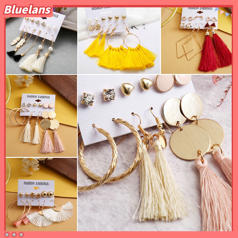 6pcs / Set Anting Stud Rumbai Gaya Bohemia Untuk Wanita