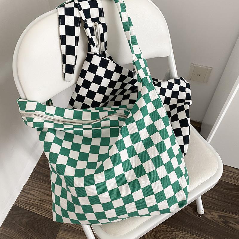 LENA Korean Checkered Tote Bag / Tas Korea Totebag besar / Tas laptop / Tas kotak kotak