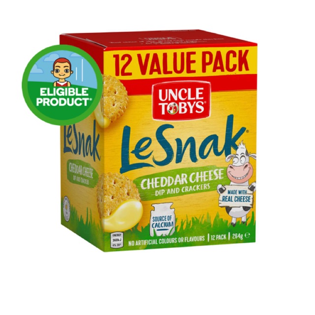 

Uncle Tobys Le Snak Cheddar Cheese Dip & Crackers 12 pack