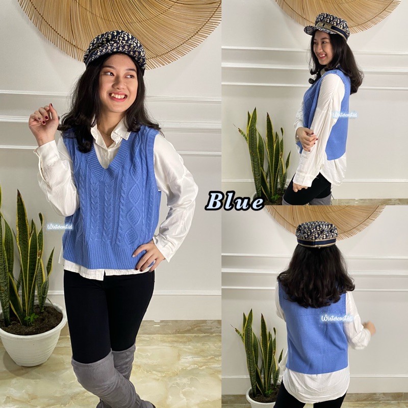 Vest rajut import korea clara knit knitted rompi oversized big size jumbo wanita cable vests