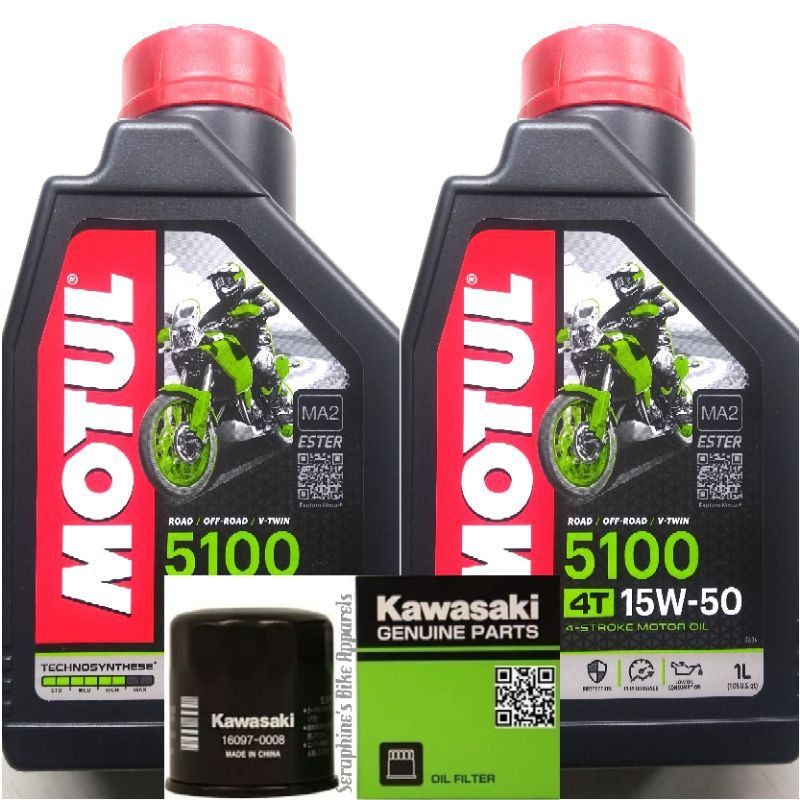 PAKET MOTUL 5100 15W50 2x1L + FILTER OLI KAASAKI NINJA 250FI OLD NEW NINJA 250FI  Z250FI ZX25R ZX25 
