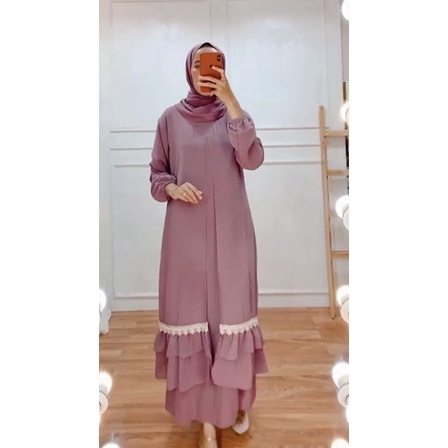 GAMIS MELAYU MALAYSIA HAYATI OUTER RENDA REMPEL POLOS TERBARU LONGDRESS