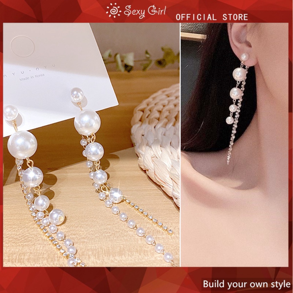 Anting S925 Silver Needle Model Rumbai Aksen Mutiara Untuk Perempuan