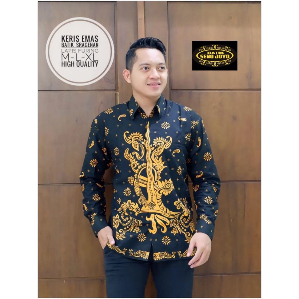 DISKON BESAR KERIS EMAS KEMEJA BATIK SOLO PRIA LENGAN PANJANG LAPIS FURING ATASAN PREMIUM MODERN KOP