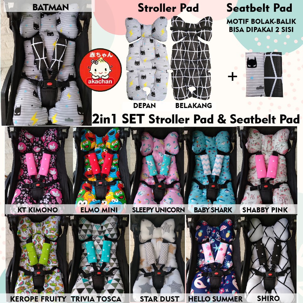 PREORDER SET Stroller Pad + SEAT BELT (2in1)  &amp; Stroller PAd + seatbelt + kelambu (3in1) 4in1 po