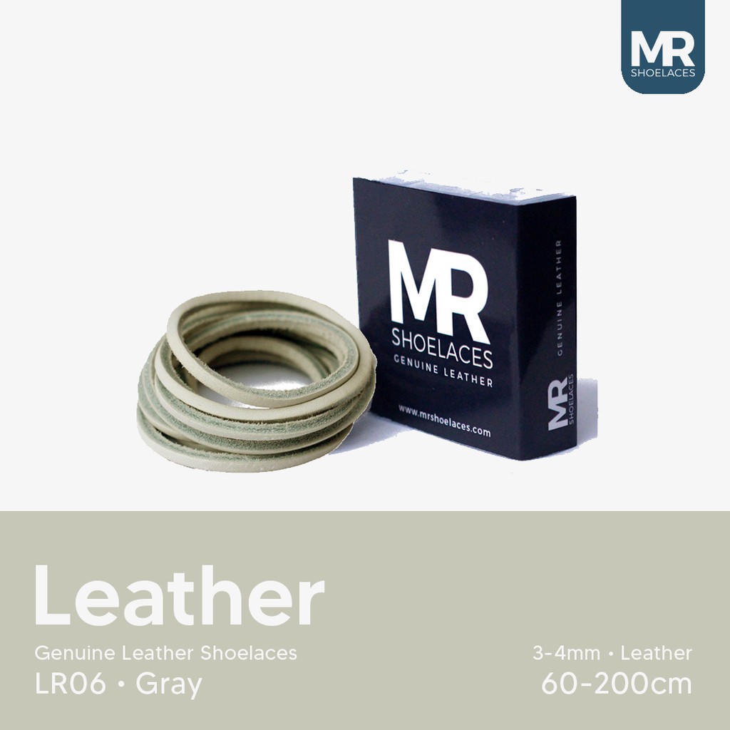 MR Shoelaces LR06 Gray (Abu-Abu) - Tali Sepatu Kulit 60cm 80cm 100cm 120cm 150cm 200cm - Premium Shoelace Leather