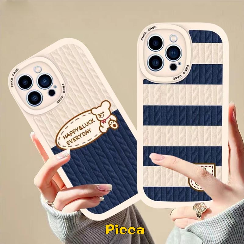 Soft Case Motif Kartun Beruang Garis Biru Bahan TPU Untuk IPhone 6s 6 Plus XR 7 8 Plus 11 13 12 Pro MAX XS MAX X SE 2020