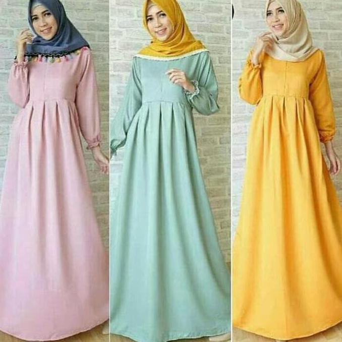 BARU Best Seller Gamis Syari Balotelli Polos / Basic Dress - Navy, L