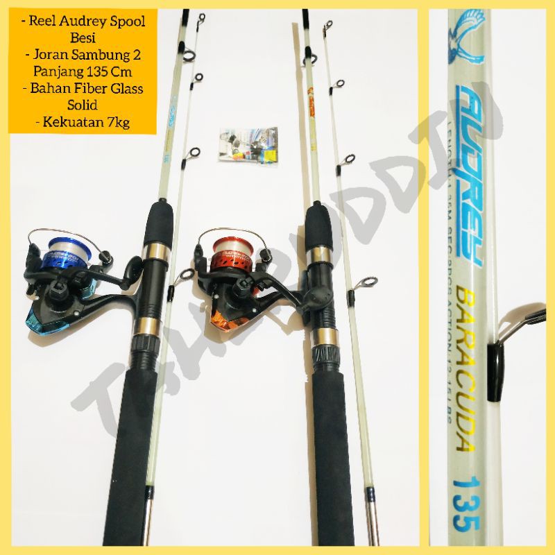 2 Set Pancing Audrey 6BB Spool Besi, Joran Fiber Glass 1,35 Meter (Tidak Pakai Tas)