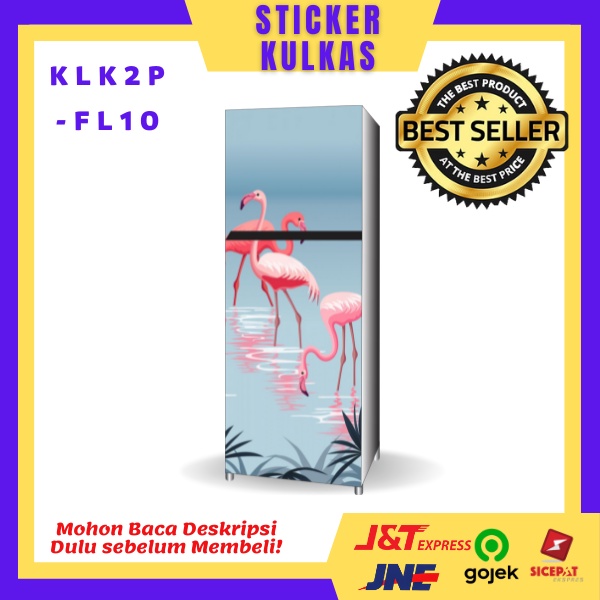 Sticker Kulkas 1Pintu motif Flamingo/KLK2P-FL/ Printing hires/Surabaya