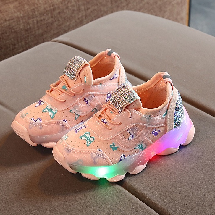 Limited Edition - Sepatu Sneakers LED Anak Perempuan Motif Kupu-kupu Import 012