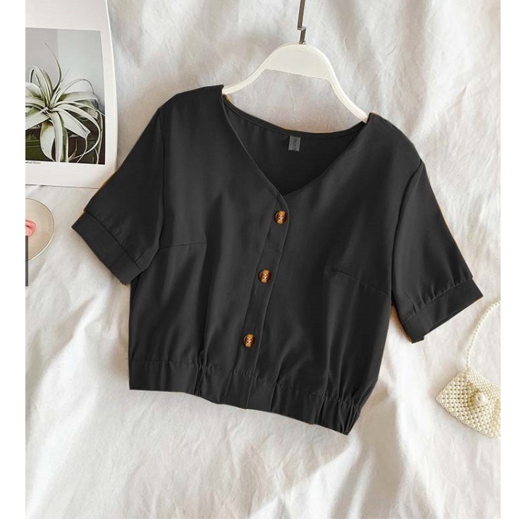 HipNop ZOYA CROP Baju Atasan Blouse Wanita Lengan Pendek Bluse Cewek Pakaian cewe