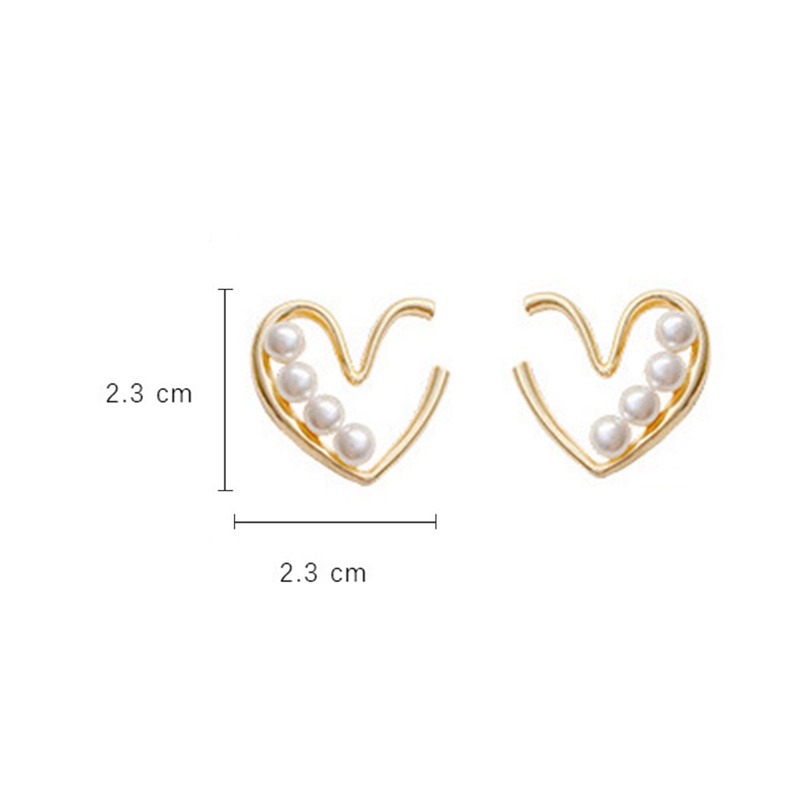 Anting Stud Mutiara Imitasi Bentuk Hati Geometris Gaya Vintage Untuk Wanita