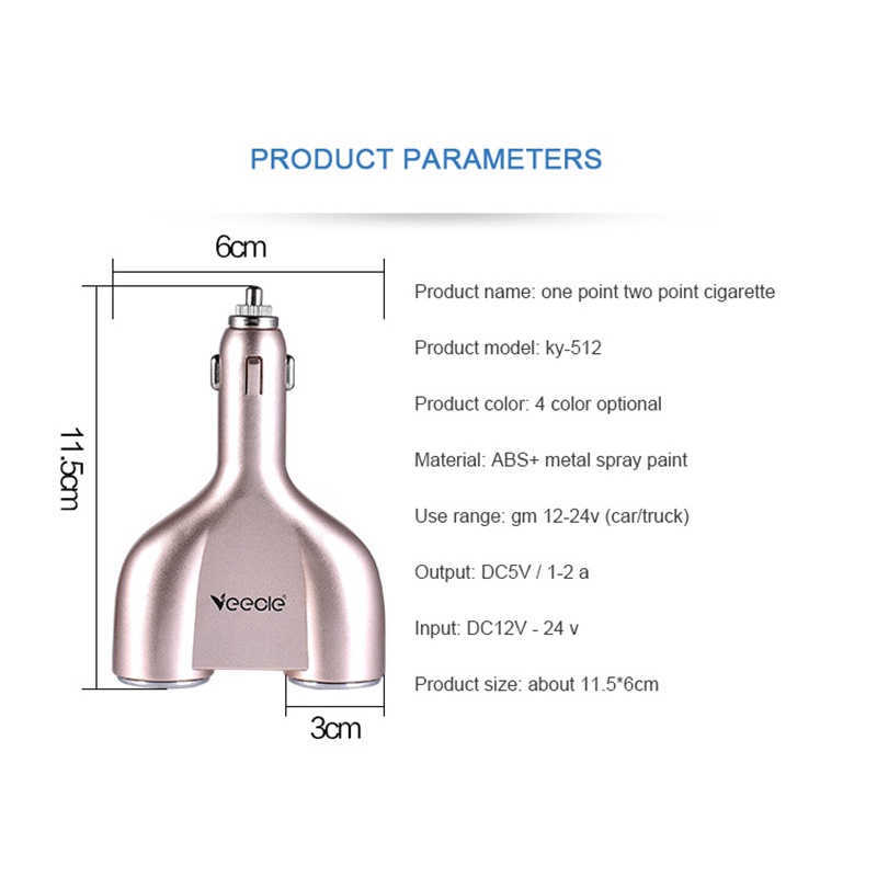 USB Car Charger 2 Port dengan 2 Cigarette Plug colokan bulat mobil 130W