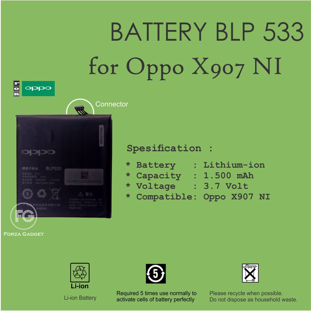 BATTERY DOUBLE POWER OPPO BLP533 for OPPO X907 NI 1500mAh