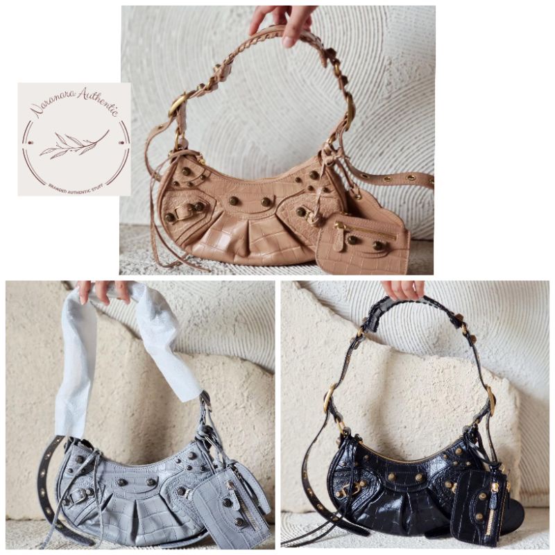 BALENCIAGA BAG ORIGINAL XS CAGOLE CROCO BLACK GHW