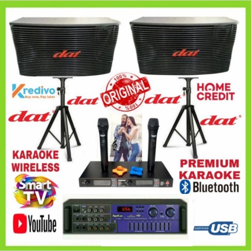 Paket Karaoke Speaker DAT 10 Inch Ampli Bluetooth 2 Mic Wireless Shure