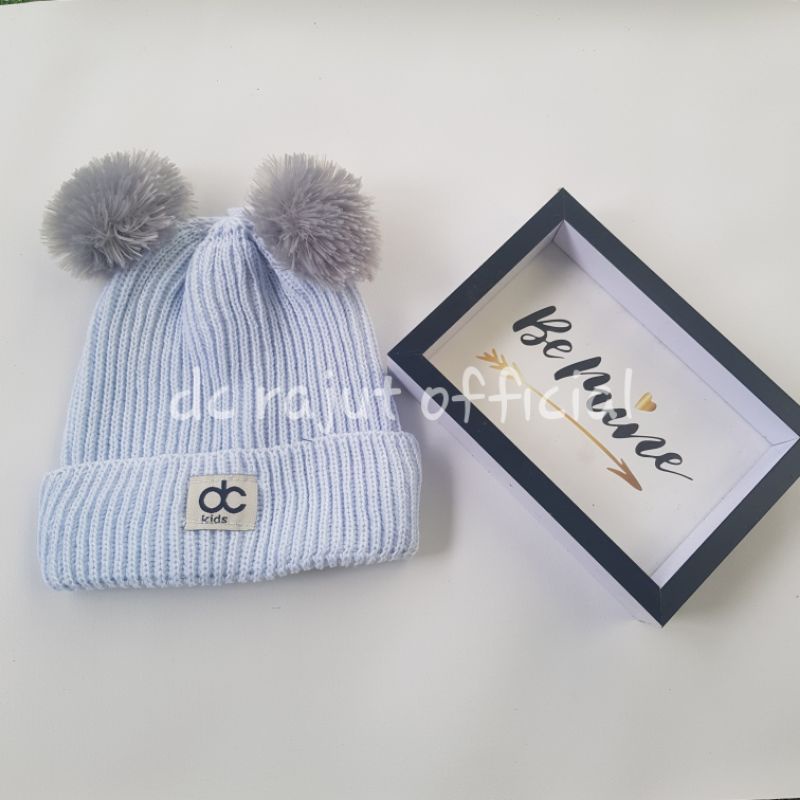 Topi Rajut Anak Pompom Kupluk Rajut Anak Bayi Pompom-Baby Blue