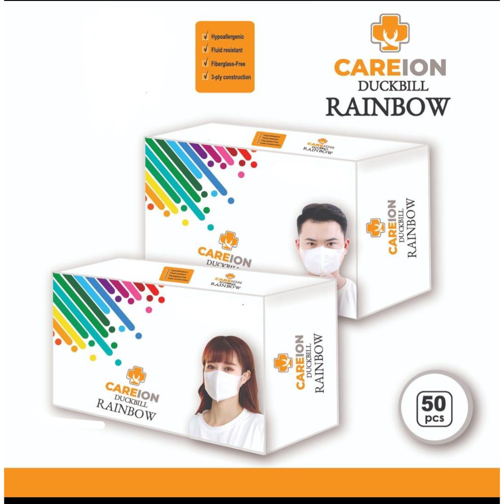 Masker Duckbill Rainbow Dewasa Careion  Masker Duck Bill isi 50 mix 10 wrn/5pc  - RAIBOW CEWEK