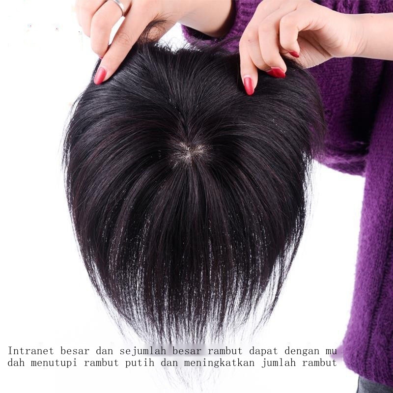 Hair Clip Rambut Asli۩✱○Wig Wanita Penuh Rambut Asli Pengganti Blok Rambut Pendek Penutup Atas Rambu