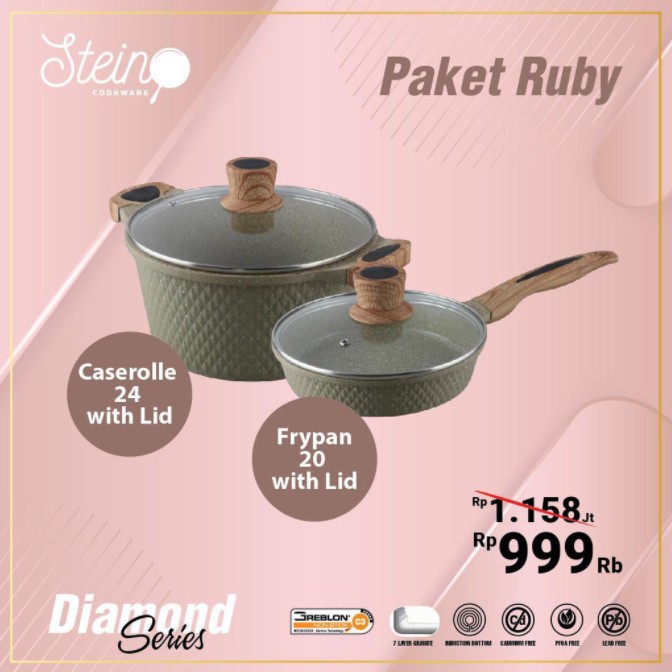 Paket Panci isi 2 pcs - Caserolle/Frypan - Steincookware Paket Ruby