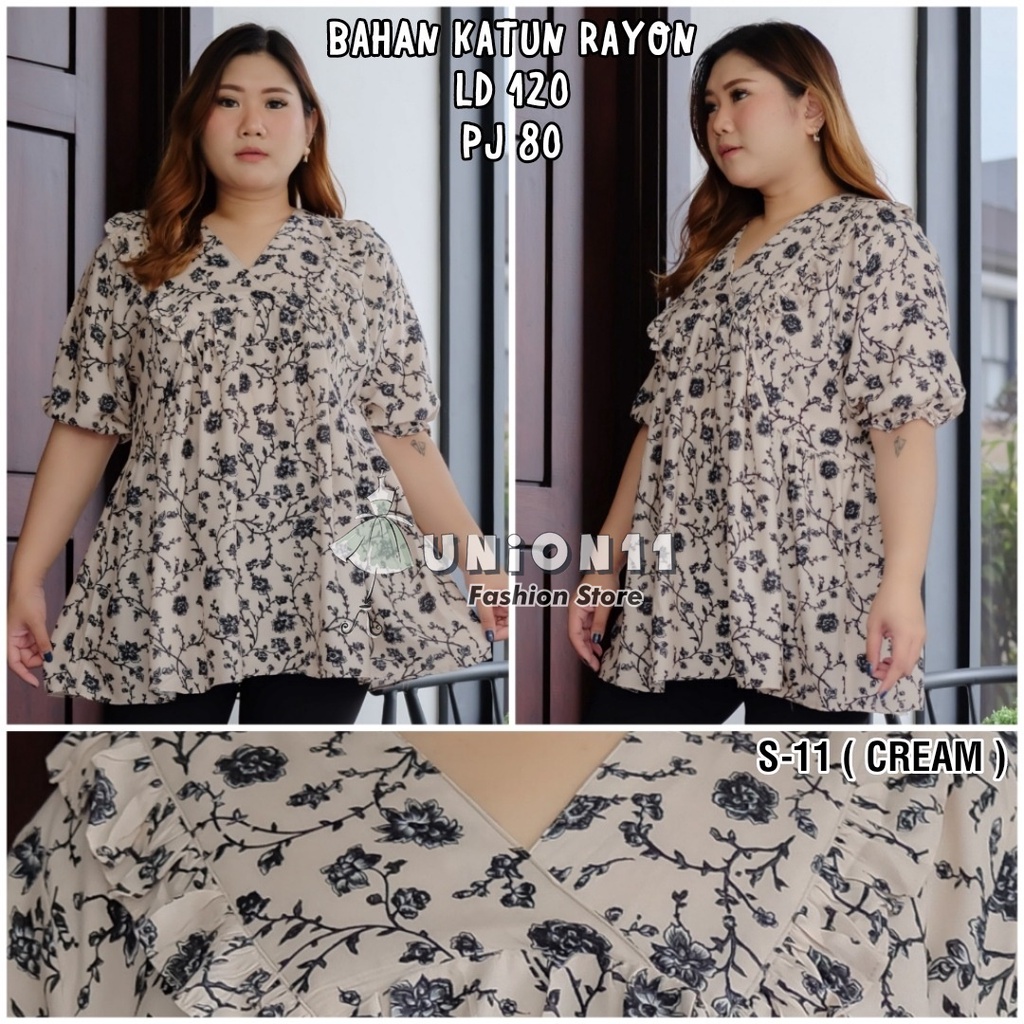UNION11 - ATASAN JUMBO WANITA LD 120 / BLOUSE WANITA JUMBO / ATASAN JUMBO XXXL WANITA / BAJU JUMBO WANITA VANES ANGEL-S-11 CREAM