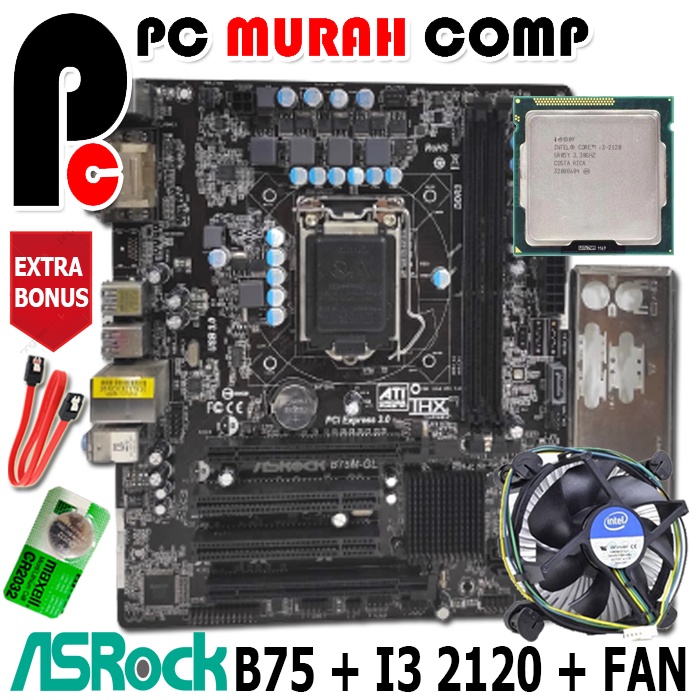 PAKET MAINBOARD B75 I3 MOBO MOTHERBOARD B75 SOKET 1155 I3 2120 + FAN