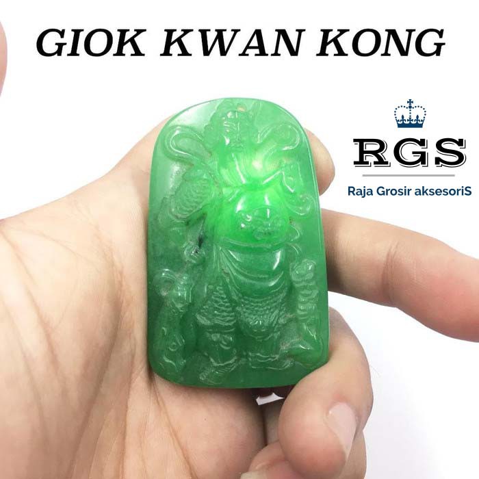 [Bayar Di Tempat] RGS LIONTIN BATU GIOK BURMA NATURAL MOTIF KWAN KONG