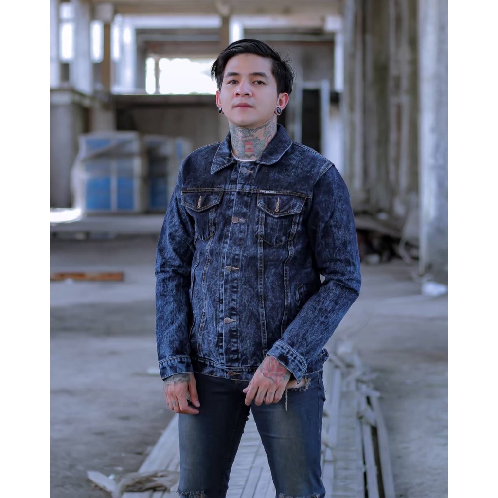 The Bojiel jacket jeans sand wash M l XL jaket jeans distro jaket jeans lengan panjang berkerah Merah JJ13J04