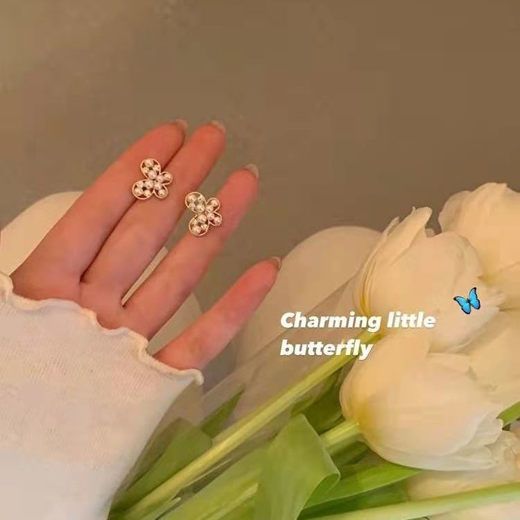 Baru modis elegan spring butterfly mutiara anting-anting anting-anting murah hati anting-anting wani