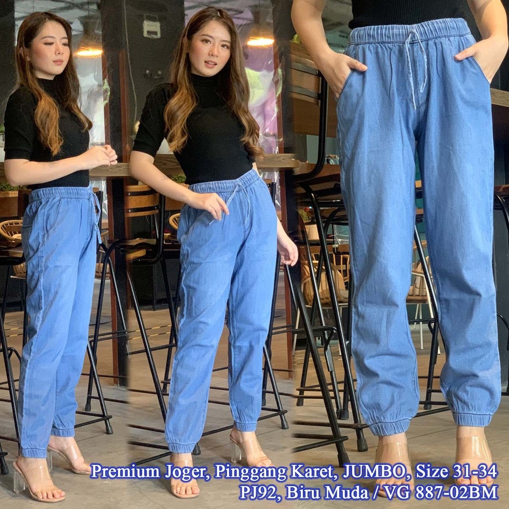 JJ Celana Jogger 887-02BM dan BT Prmeium Basic Joger JUMBO, Non Stretch, size 31-34 pinggang karet