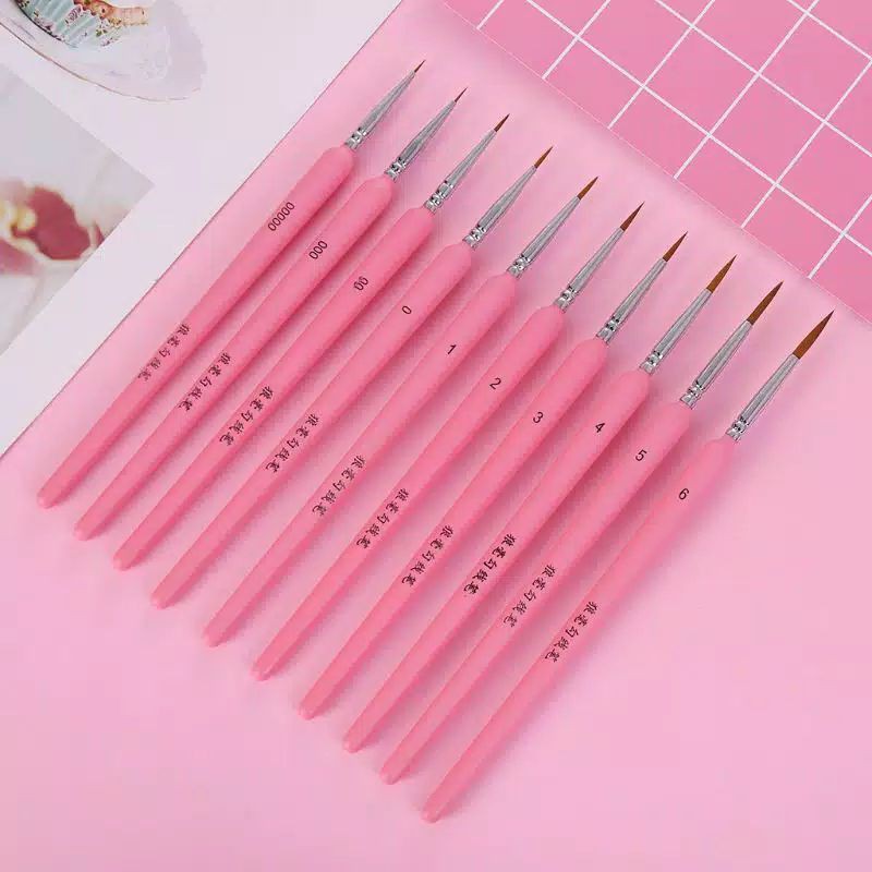 

Wolf Hair Hook Line Pen Paint Brush Set 10 Pcs / Kuas Detail Bulu Serigala 10Pcs