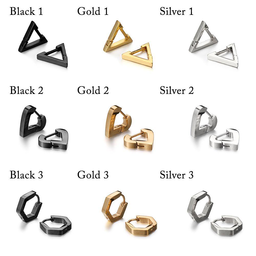 Solighter Huggie Hoop Earring Fashion Stainless Steel Bintang Hati Emas Perak Hitam Poligon Telinga Tindik