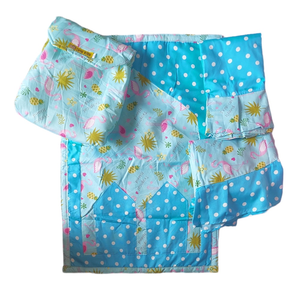 Mukena Anak 3 IN 1 Ada Sajadah Dan Ransel Usia 3 4 5 6 7 8 Tahun Bahan Katun Clodia Motif Kartun-Flamingo Polkadot