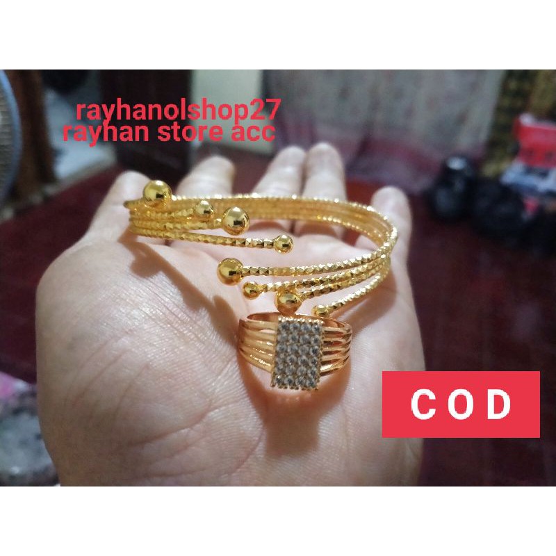 SET Xuping Gelang tangkai delapan free cincin Wanita Dewasa lapis emas 24k