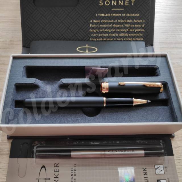

Paket 1 Klik: 1pcs Parker Sonnet Matte Black GT Rollerball + 1pcs Refill Rollerball
