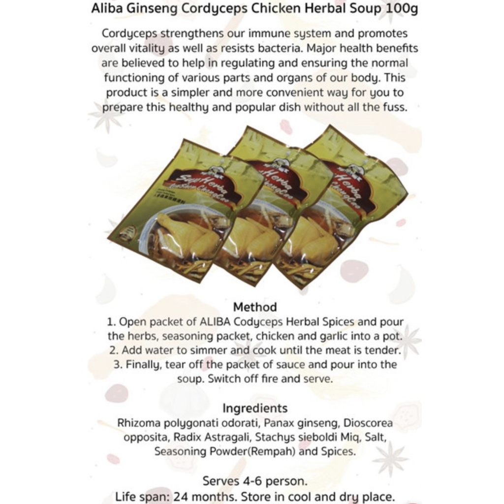 

PRODUK TERBAIK - ALIBA GINSENG CORDYSEPS CHICKEN HERBAL SOUP