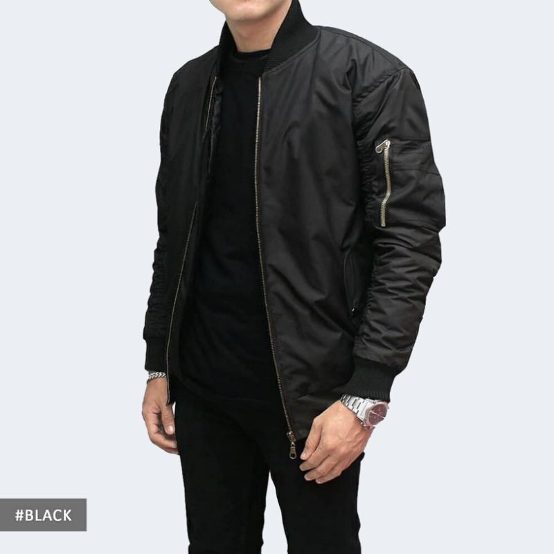 [ PREMIUM QUALITY ] Jaket Bomber Pria Wanita Polos Anti Air Waterproof Tebal JACKJEANS.ID-Black