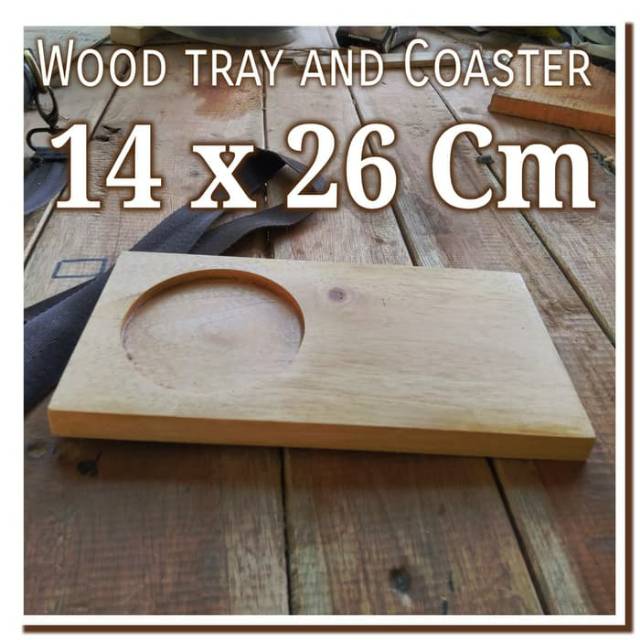 Wooden tray and Coaster 14x26cm Nampan tatakan gelas kopi teh kayu