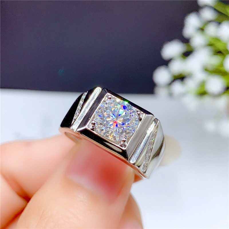 S925 Sterling Perak Cincin Berlian Kristal Mewah Pria Fashion Pertunangan Pernikahan Rings